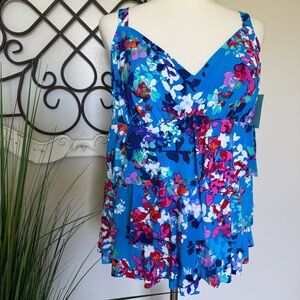 NWT BAL HARBOUR Size 20 One Piece Swimsuit with Tiered Floral Print